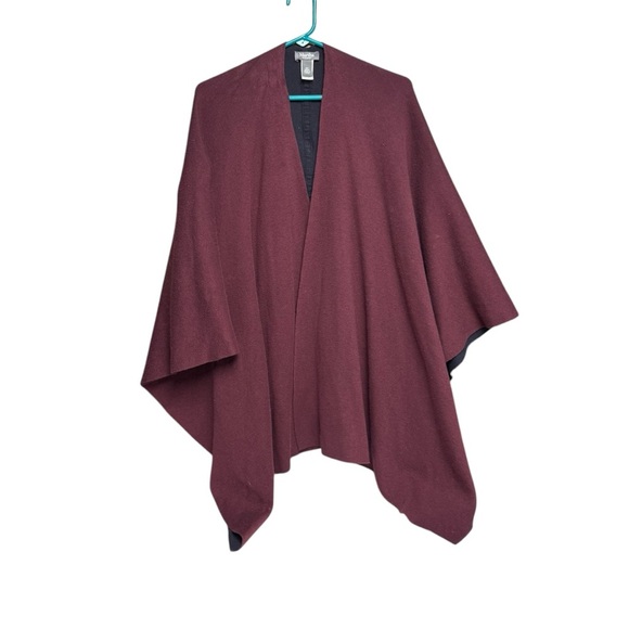 Martha Stewart one size Missy  Asymmetrical Poncho Sweater burgundy very heavy - Picture 1 of 6